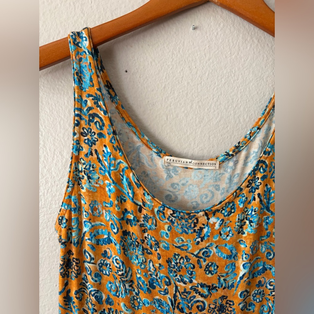 Peruvian Connection Amalfi Cotton Floral Maxi Dress Mandarin Orange Blue Small - Picture 6 of 13